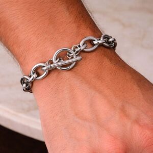 925 Sterling Silver Chunky Oval Links Toggle Bracelet 9” Unisex
